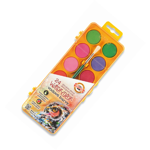 Farby akwarelowe 24 kol 30mm prostokąt + pędzelek
