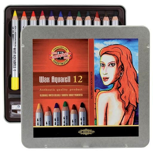 Koh-I-Noor Wax Aquarell Kredki 12 kol Metal-90449