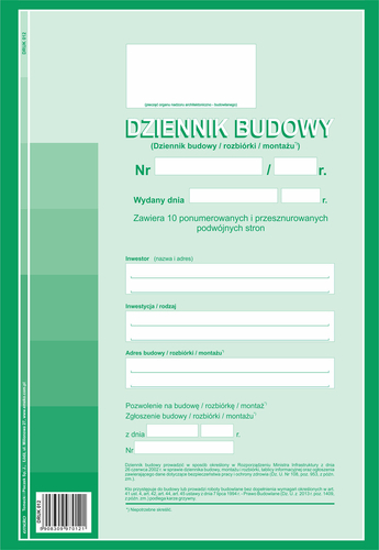 Druk Dziennik budowy A4 1+1 -128981