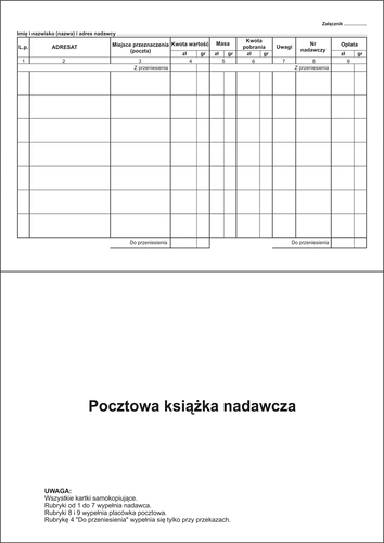 Druk Pocztowa książka nadawcza A5-138143