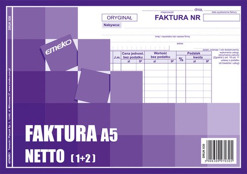 Druk Faktura FV netto A5 1+2  -128989
