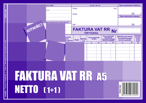 Druk Faktura FV RR dla rolników A5 1+1-128998