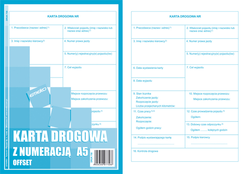 Druk Karta drogowa A5 (nowa) numeryczna -129058