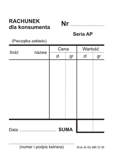 Druk Rachunek dla konsumenta A7 -129084