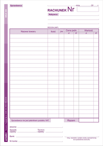 Druk Rachunek ryczałt A5 1+1 -129092