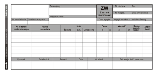 Druk Zwrot Towaru ZW 1/3 A4 -129107