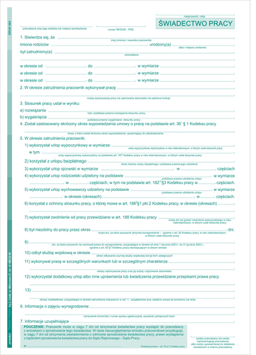 Druk Świadectwo pracy A4 1+1 -129114