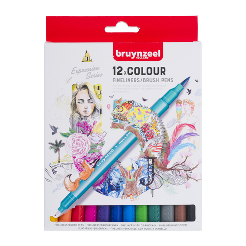 bruynzeel Fineliner Brushpen Set 12kol-139758