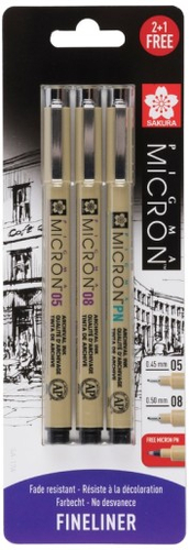 Cienkopisy Pigma Micron 05/08, Pn 2+1 gratis, Saku-141394